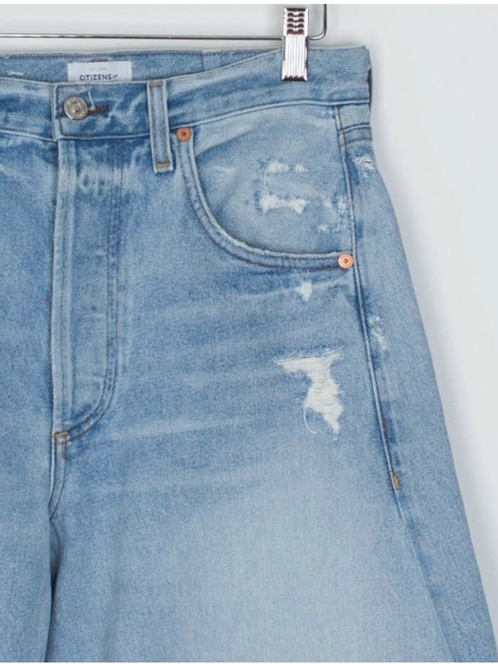 Light Wash Wide Leg Distressed Denim Culottes - Picture 2 of 4